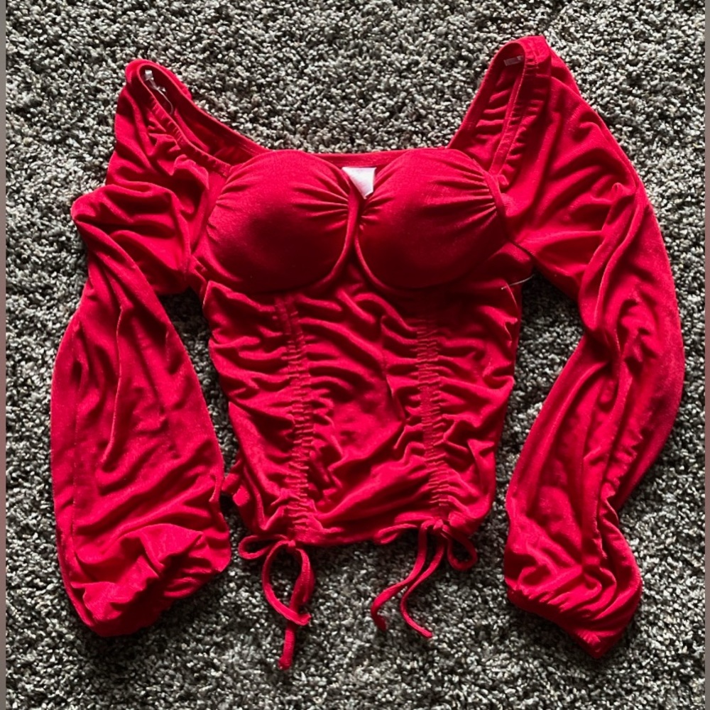 Red Long Sleeve Sheer Top